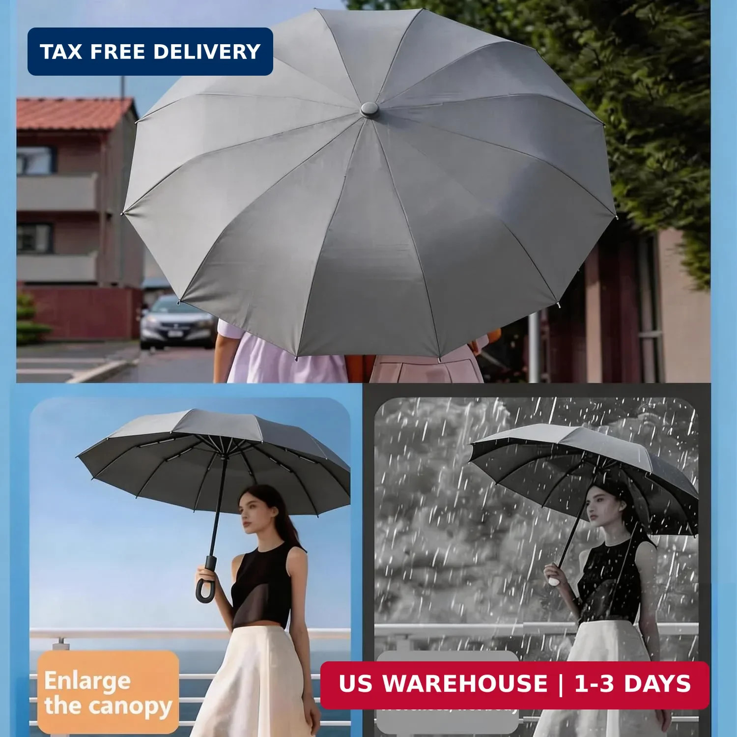 Windproof Umbrella, Compact Reverse Folding with Carabiner Handle, UV & Rain Pro