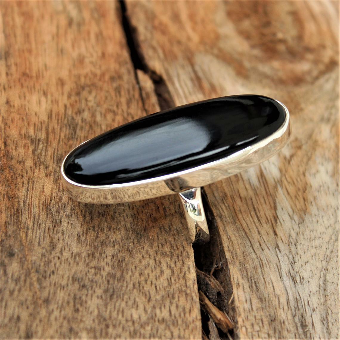 Truthful Black Onyx Gemstone 925 Sterling Silver Handmade Ring All Size