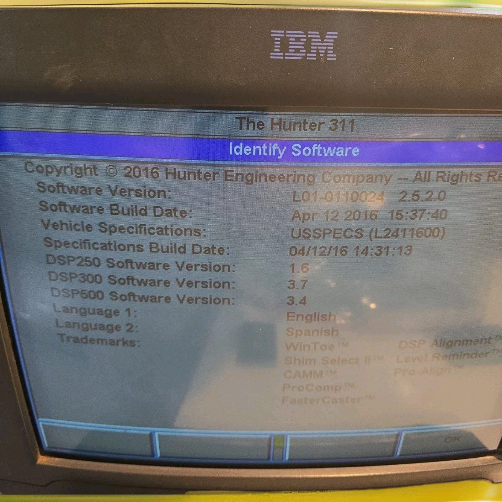 Hunter 311 Wheel Aligner Console IBM CRT Remote 2016 Software Tested Rare Legacy