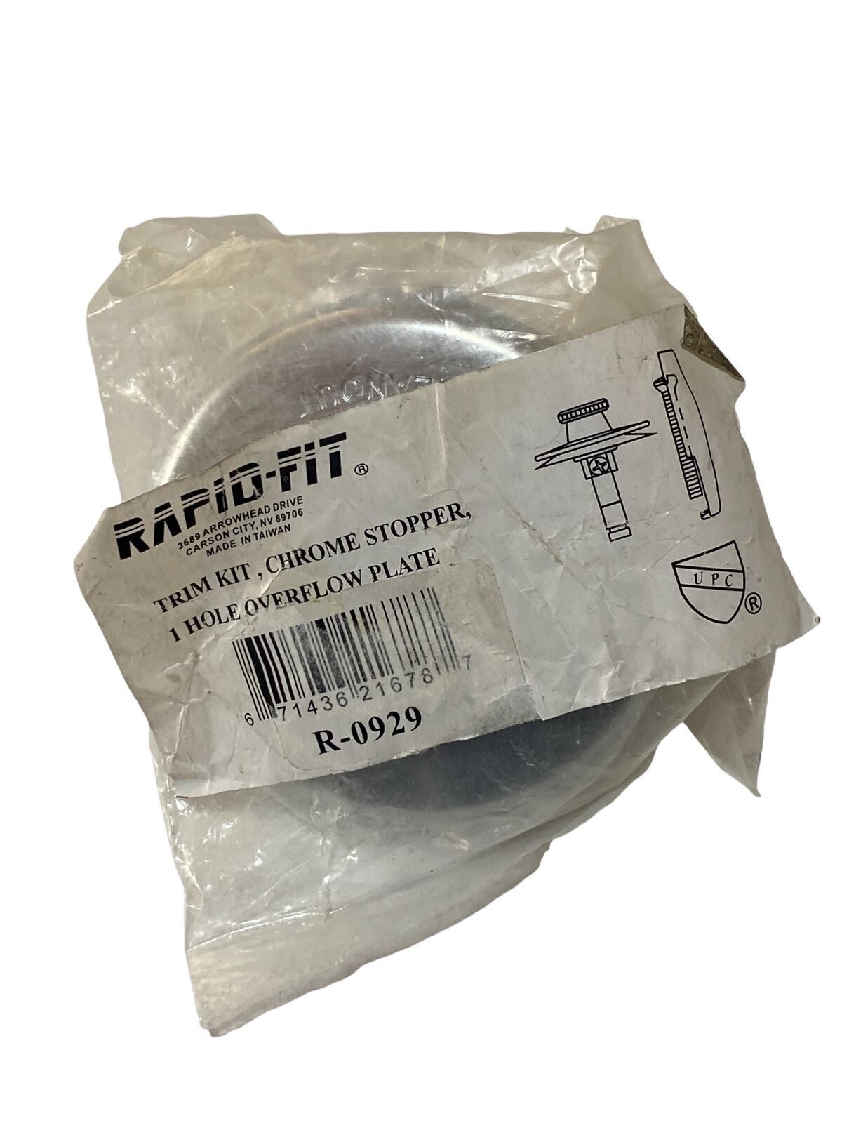 Rapid-Fit R-0929 Trim Kit, Chrome Stopper, 1 Hole Overflow Plate - New