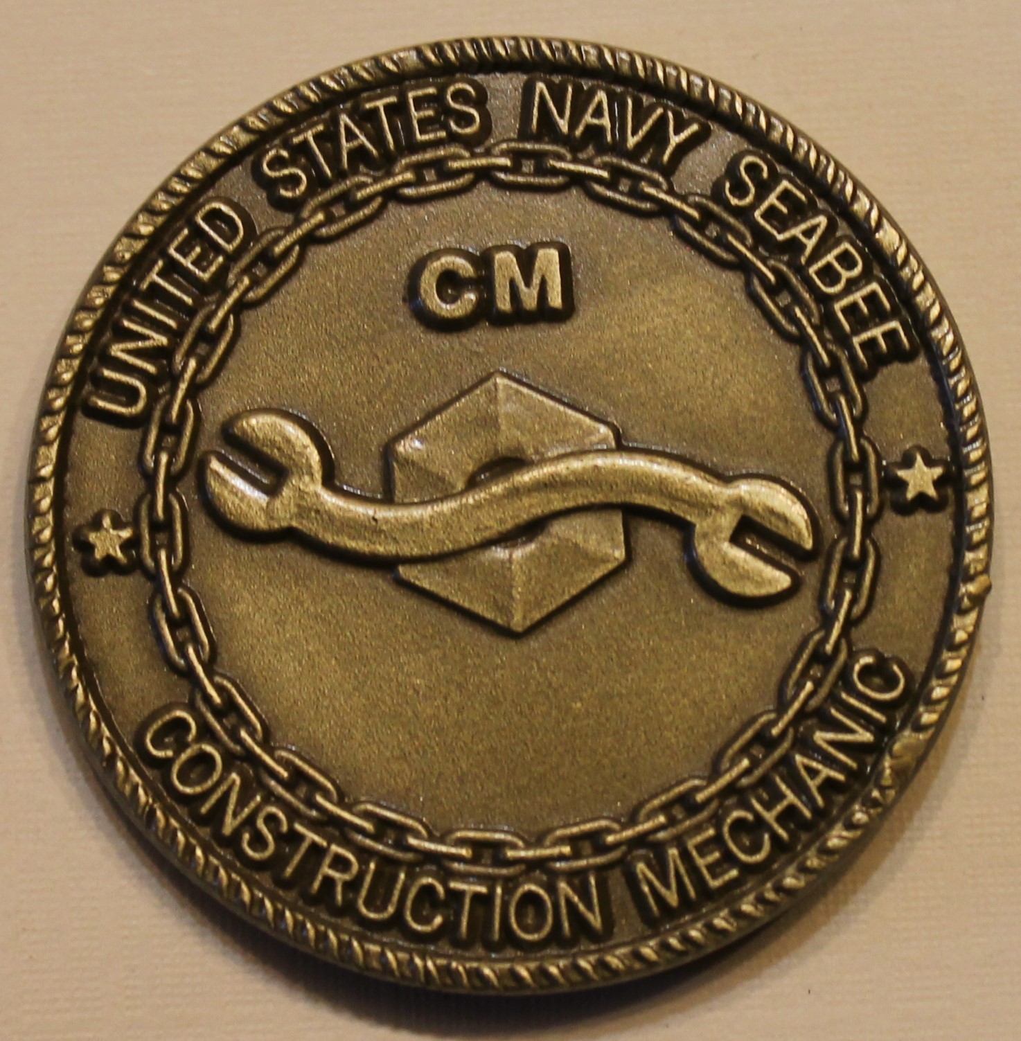 US Navy Seabee CB Construction Mechanic CM Rate Navy Challenge Coin / SoS