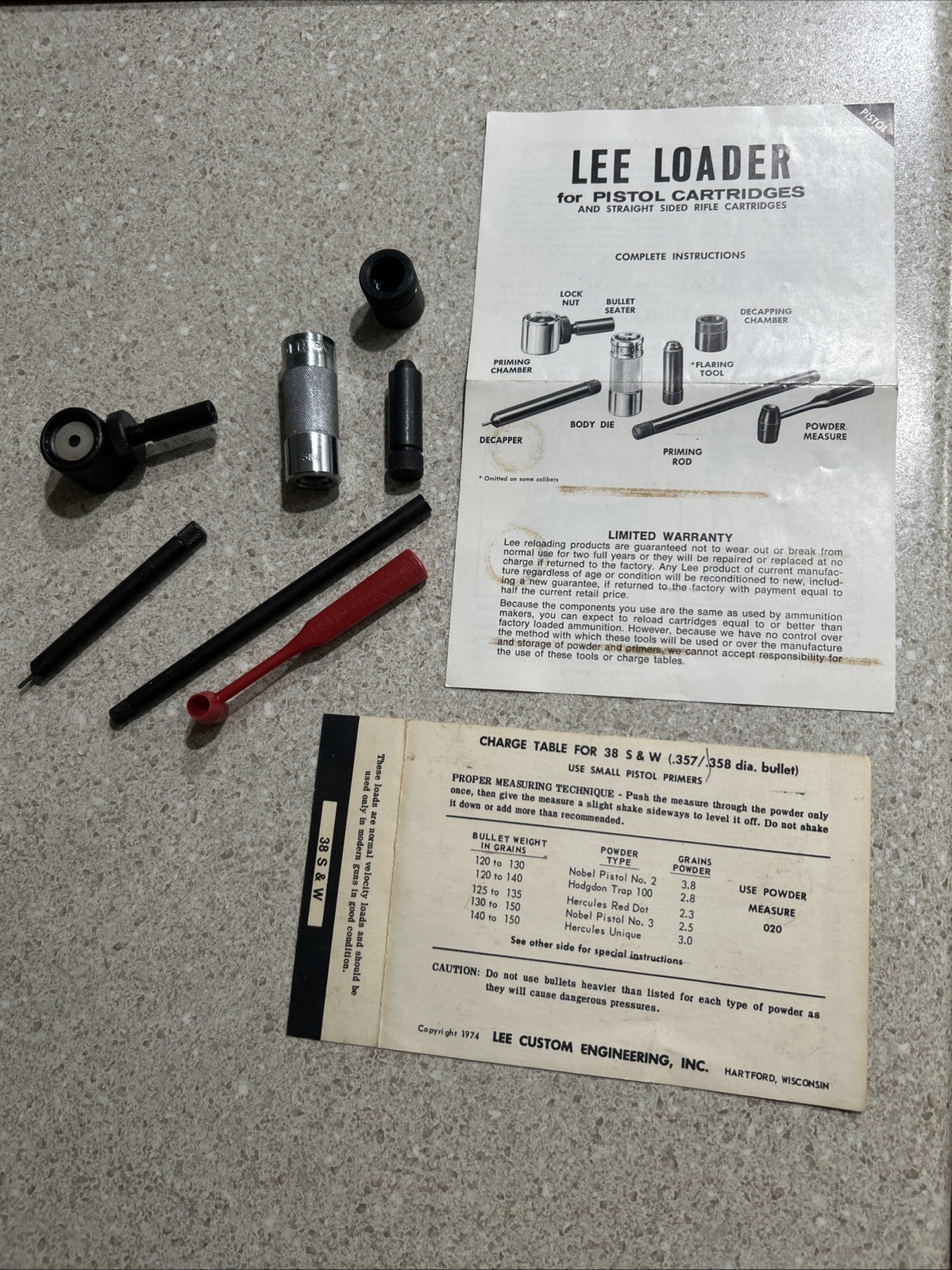 Rare Vintage Lee Pistol Loader Kit .38 S&W Smith & Wesson Reloading Tool. Nice.