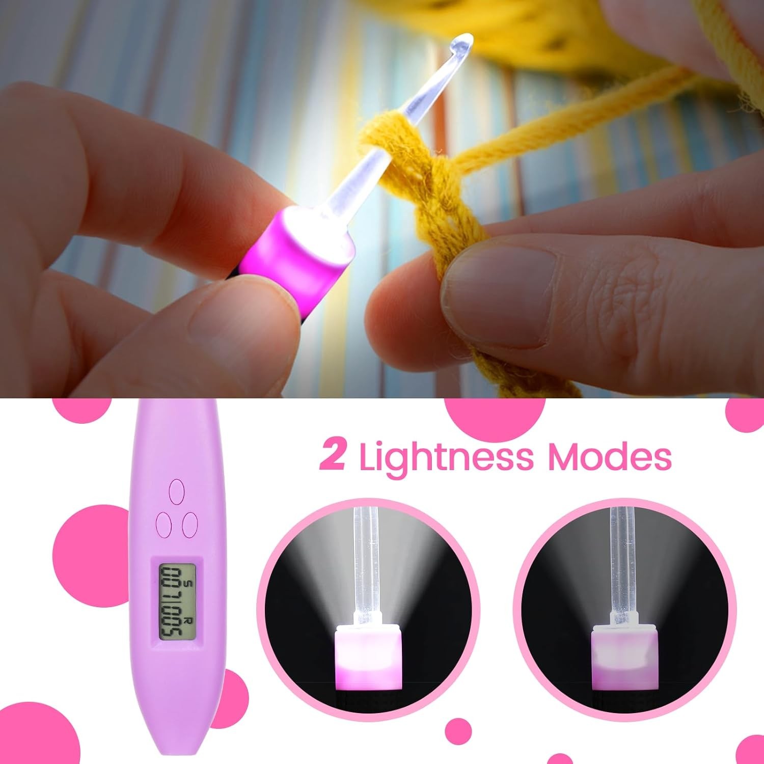 24 Size Counting Crochet Hooks with Light, Digital Counter Crochet Hooks Set