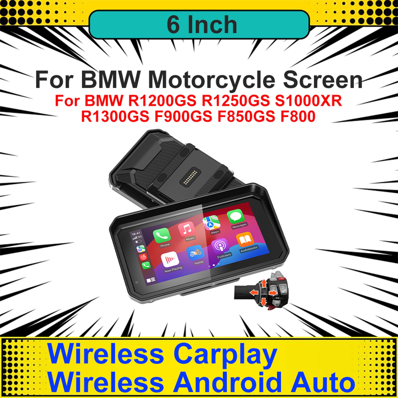 6" Waterproof QLED Screen for BMW Smart Digital Display CarPlay / Android Auto
