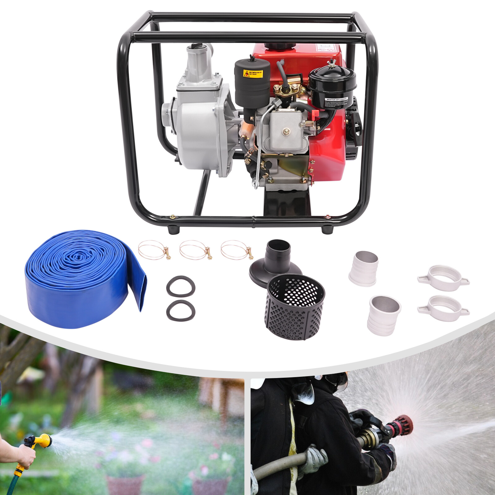 Water Pump 2 inch, 7.5HP 110GPM 4-Cycle Engine, Diesel Powered Water Pump 100FT