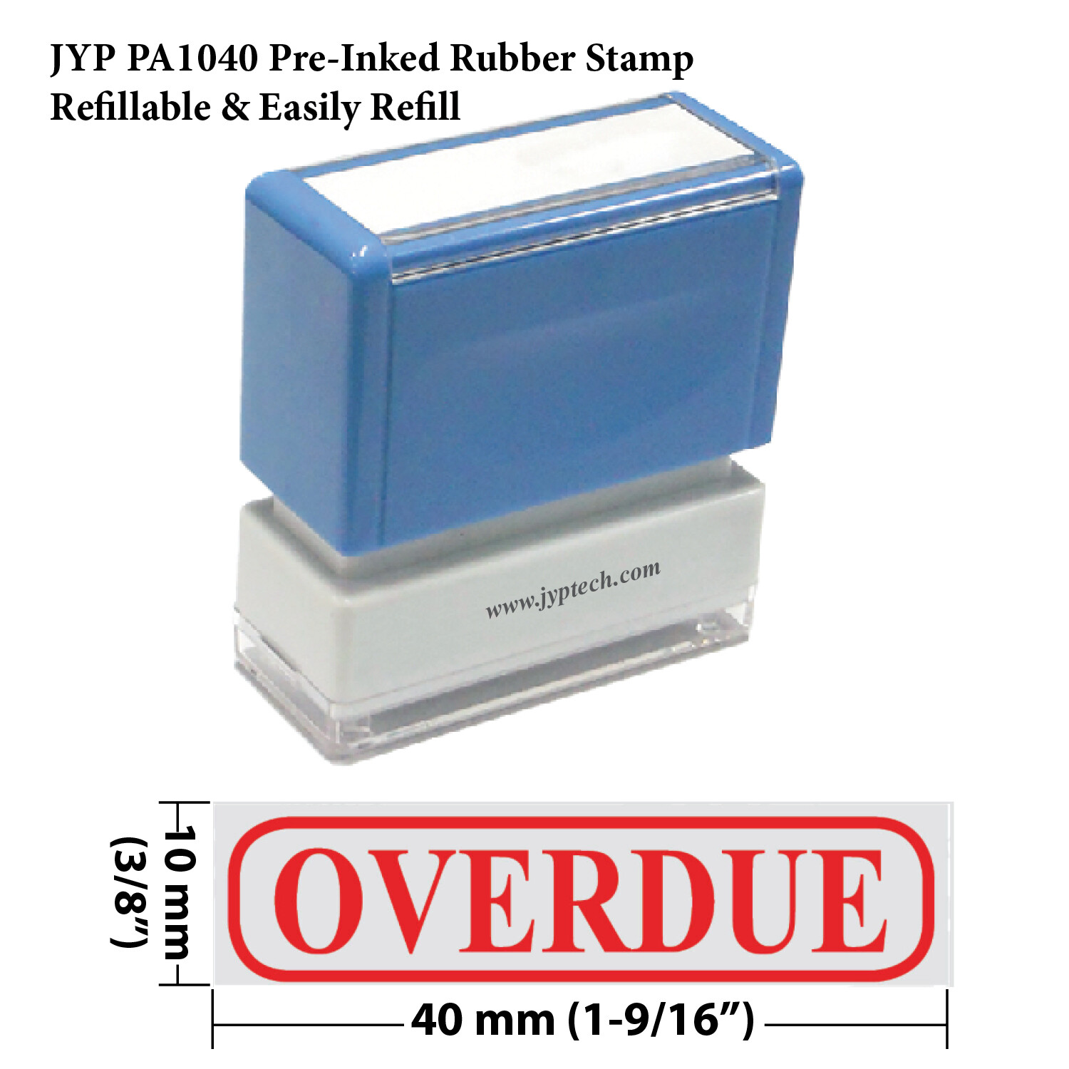 Overdue w. Frame JYP PA1040 Pre-Inked Rubber Stamp (Red Ink)