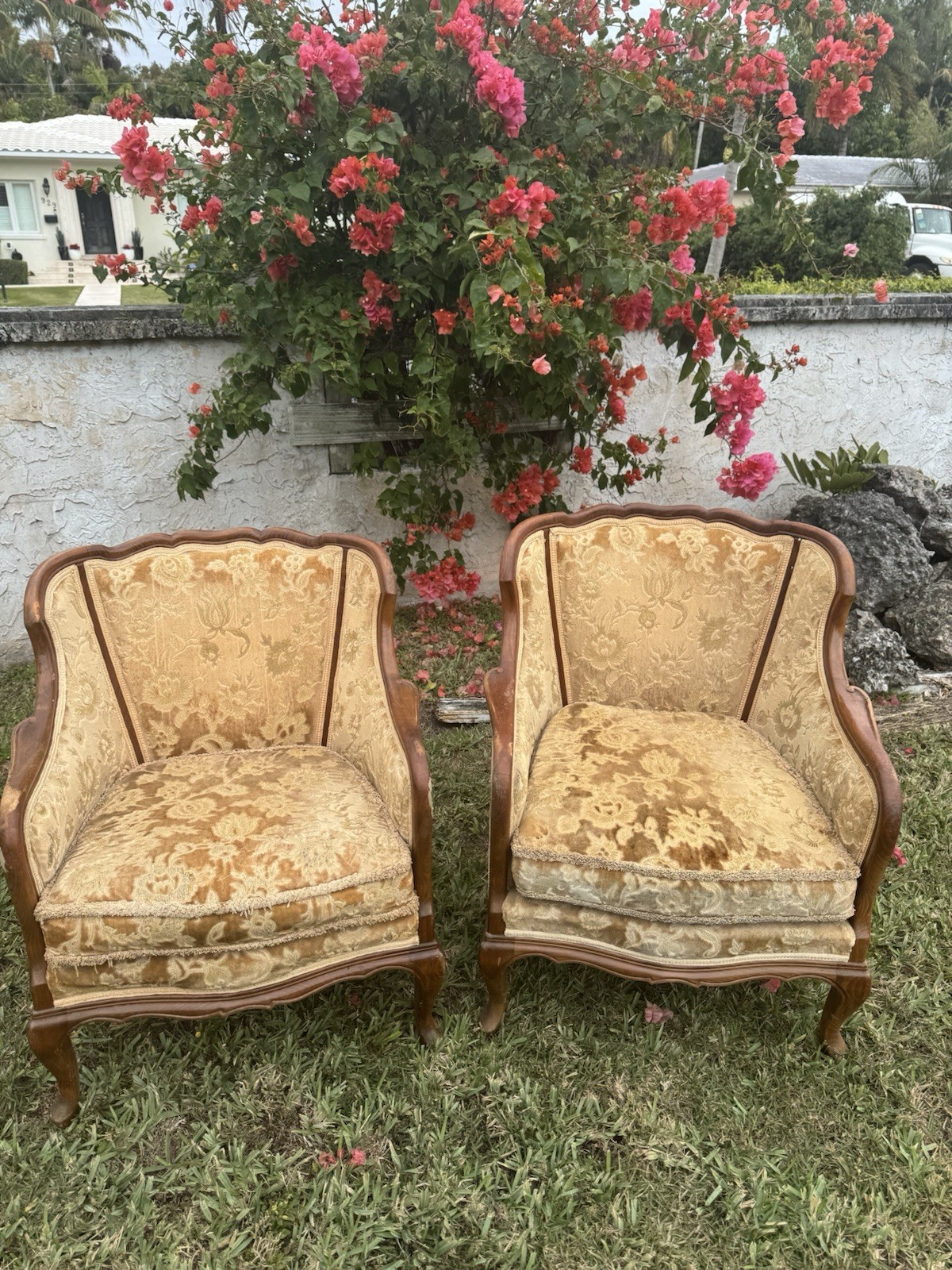 Vintage French Provincial Louis XV Style Bergere Armchairs To Be Reupholstered