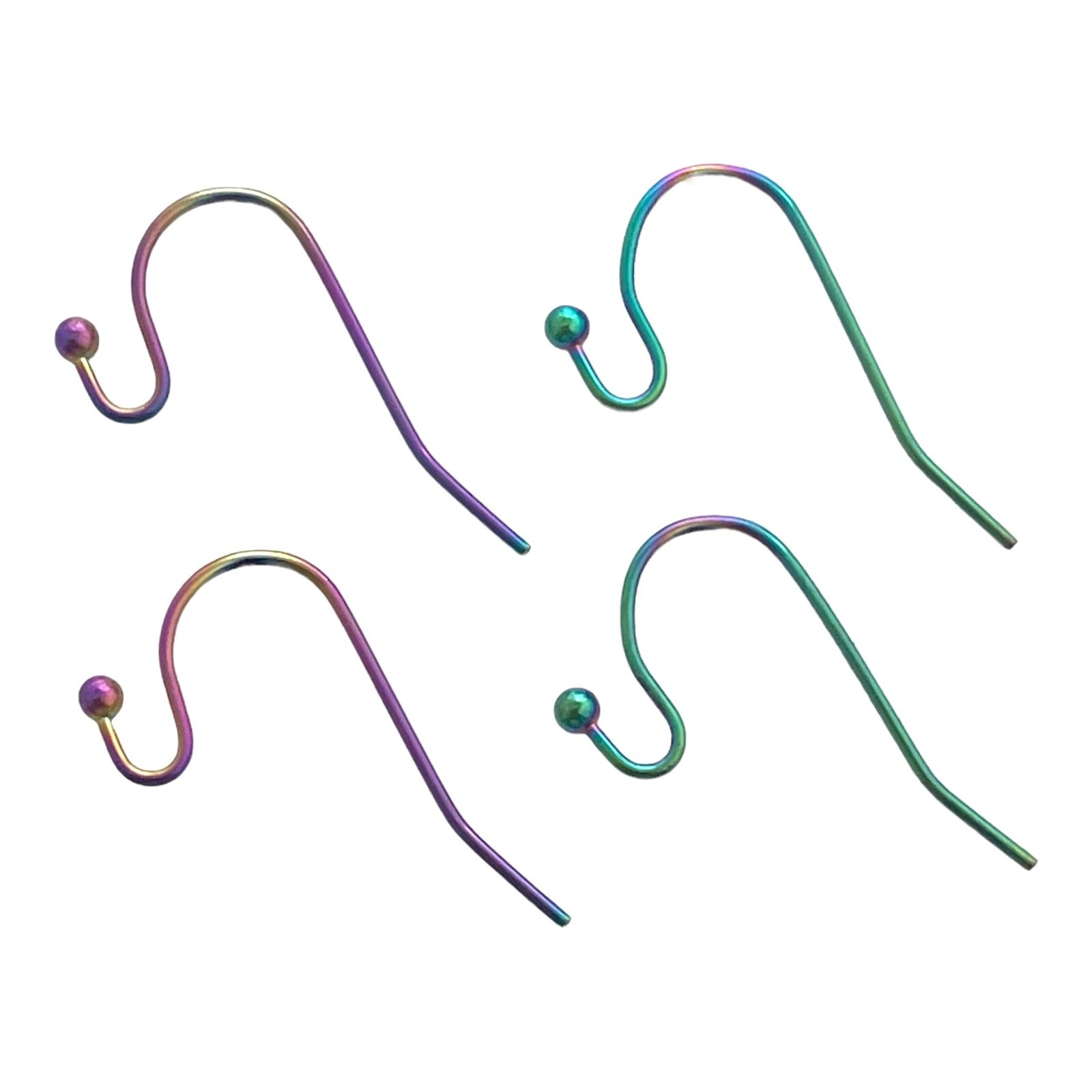 10 Fishhook Ball Earring Wires Rainbow Ion Stainless Steel Bead Earwire Findings