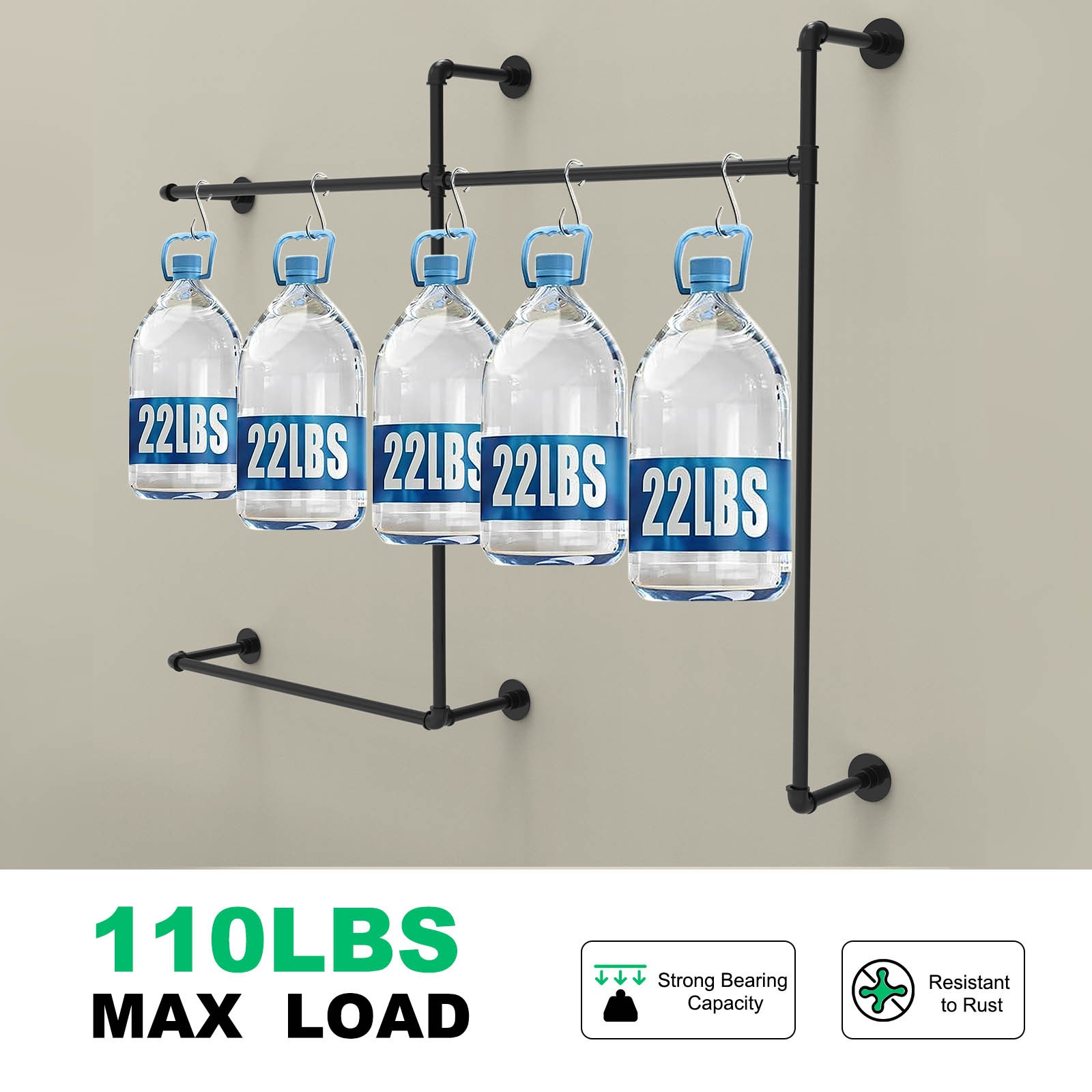 Pipe Clothes Rack with 3 Hanging Rods,Industrial Pipe Clothing Racks
