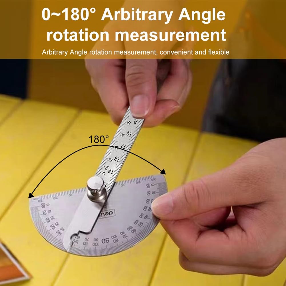 Stainless Steel Angle Protractor 0-180 Degree Round Head Silver