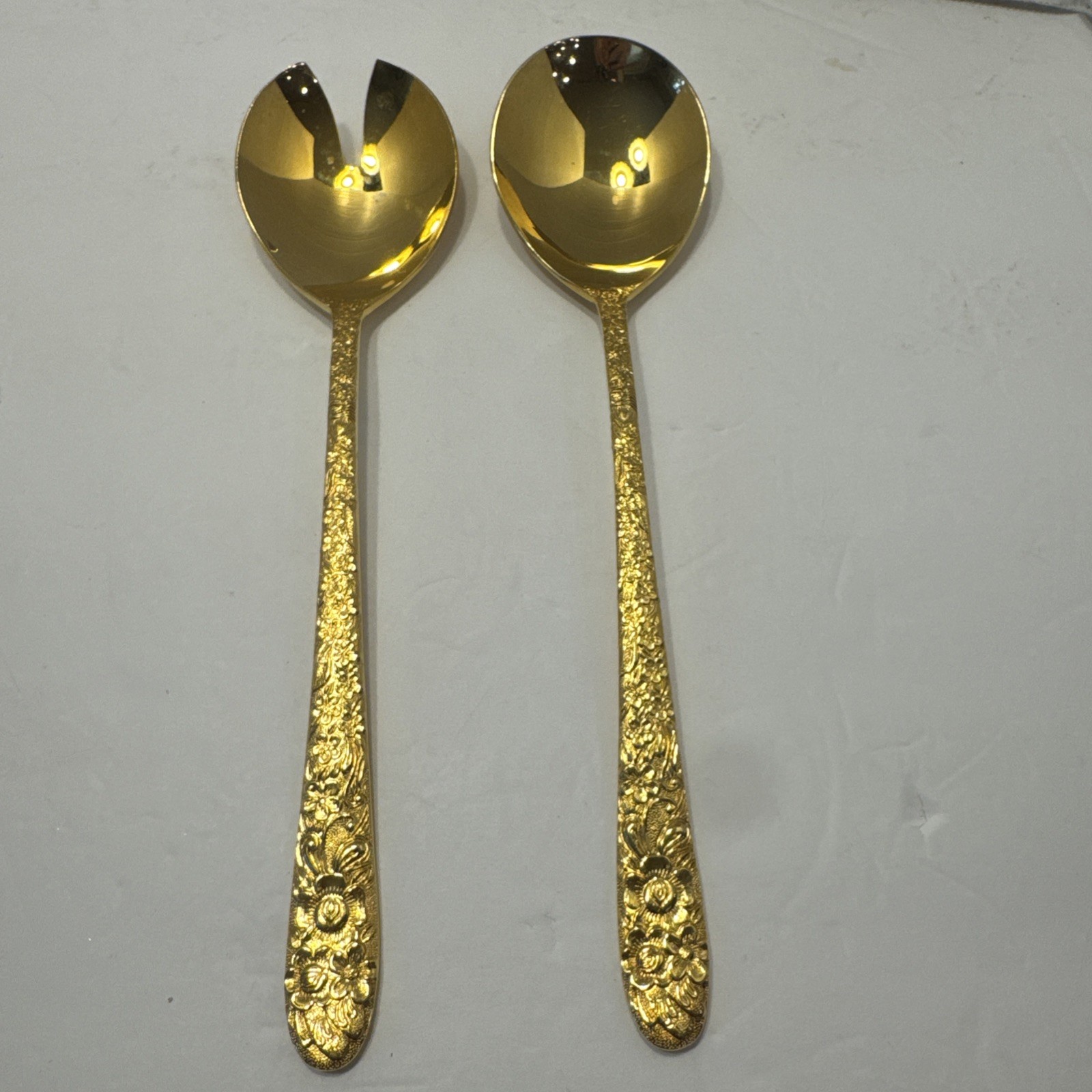 Vintage Viners of Sheffield gold-plated Roses And Flowers Serving Spoons RARE