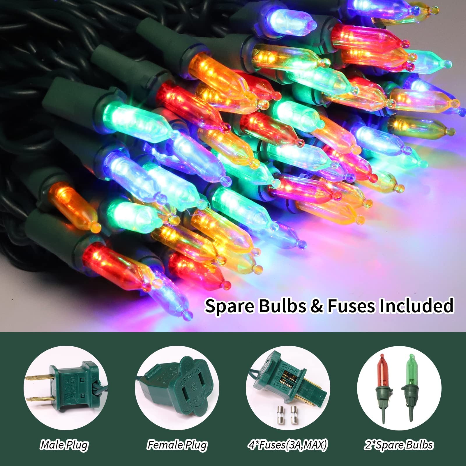 Multi Christmas Lights 100 LED, 21.6ft String for Party Wedding, Green