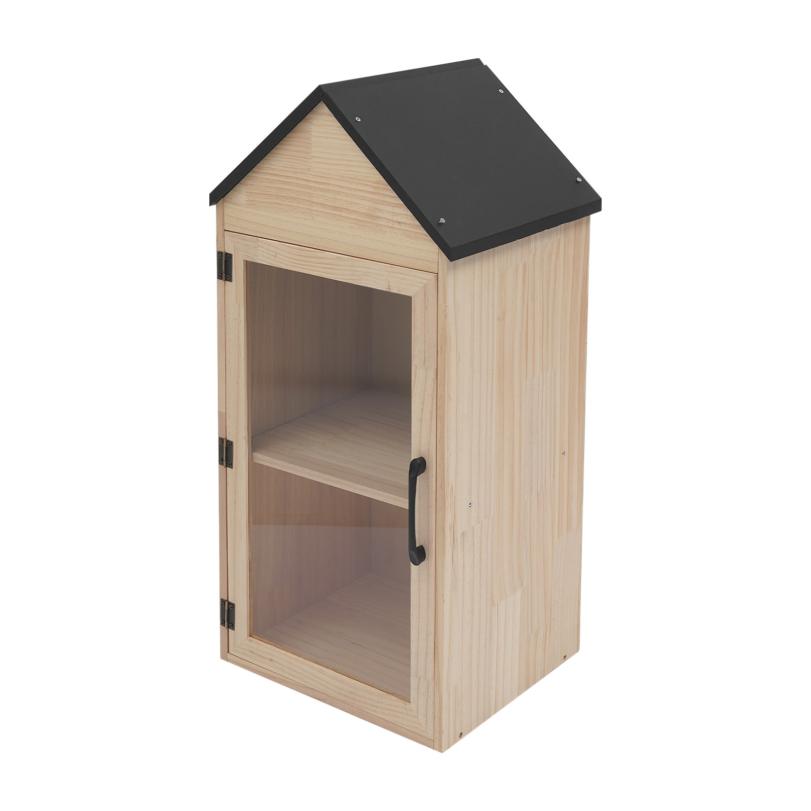 2-Tier Wooden Book Box Home Book Storage Box w/Door, Little Library Box Cabinet
