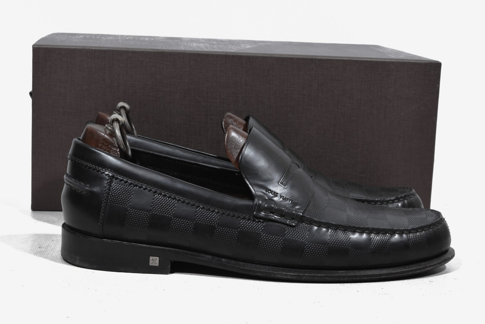 Great Men's Louis Vuitton DAMIER MAJOR Loafer Shoes 7UK/8US/41EU Black Leather