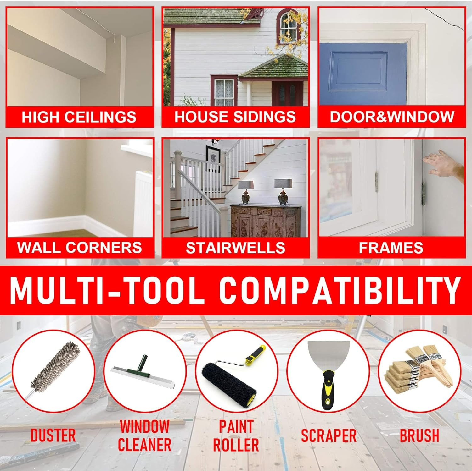 Multi-Angle Paint Brush Extender for High Ceiling, 1 PCS Extension Pole Attachme
