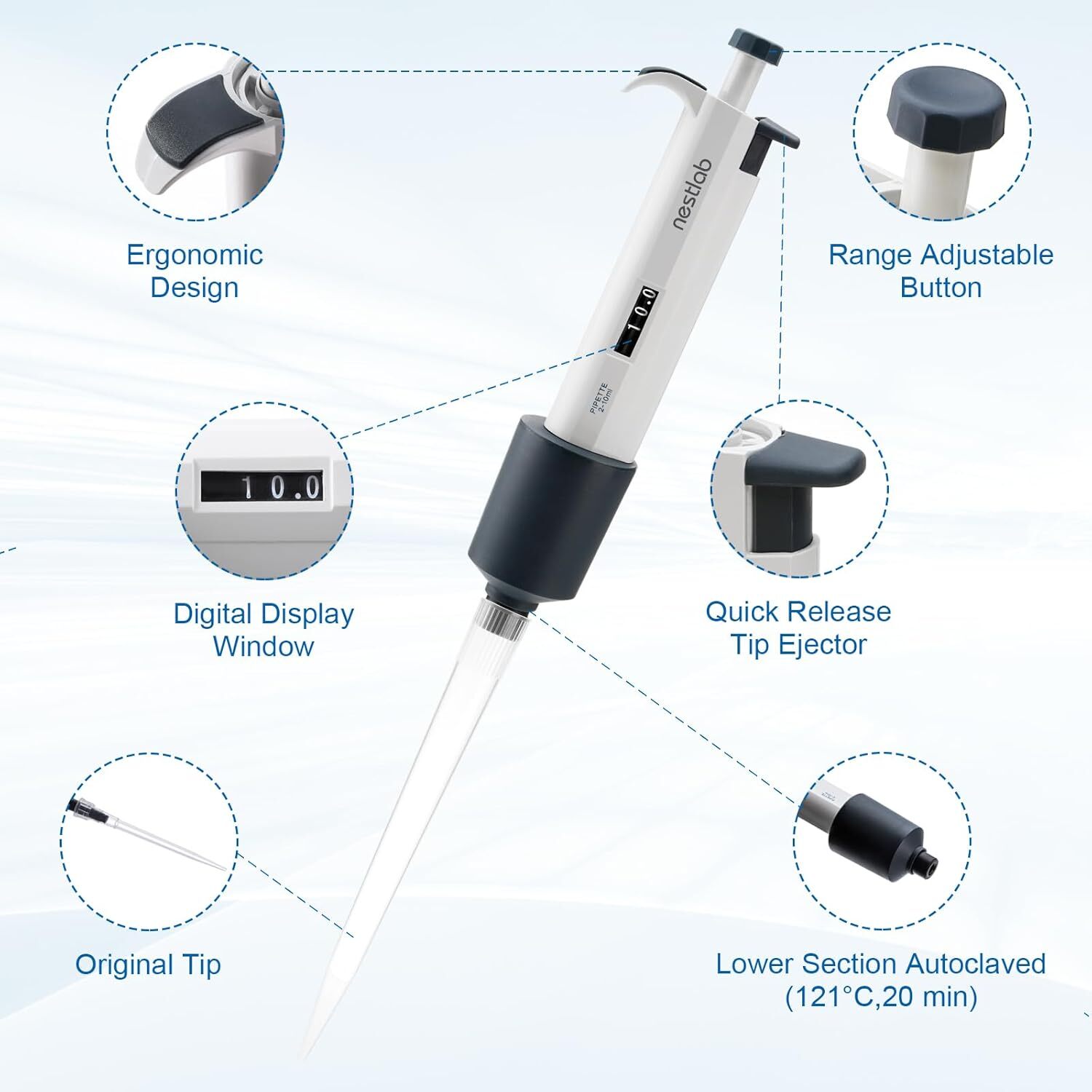 Single Channel Pipettor Adjustable Volume Pipette Micro Pipettes High-Accurate