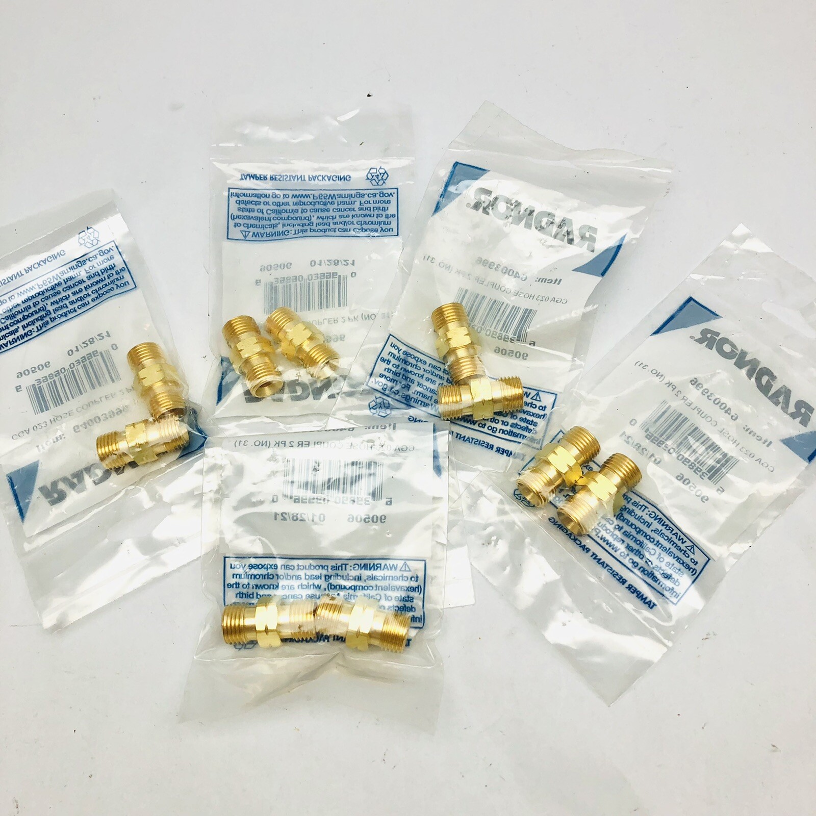 LOT OF 5 RADNOR 64003996BRASS OXYGEN FUEL GAS HOSE COUPLER 9/16"