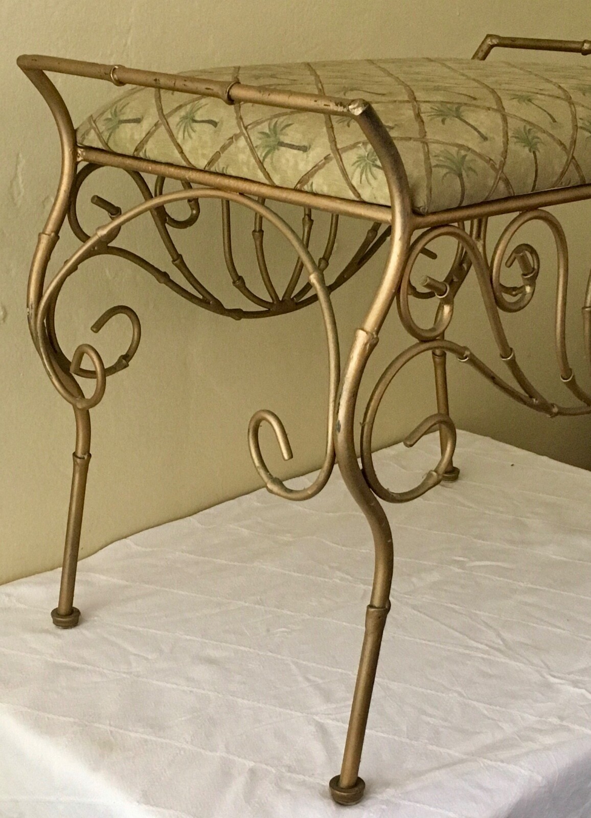 Vintage Wrought Iron Italian Boudoir Hollywood Regency Vanity Bench