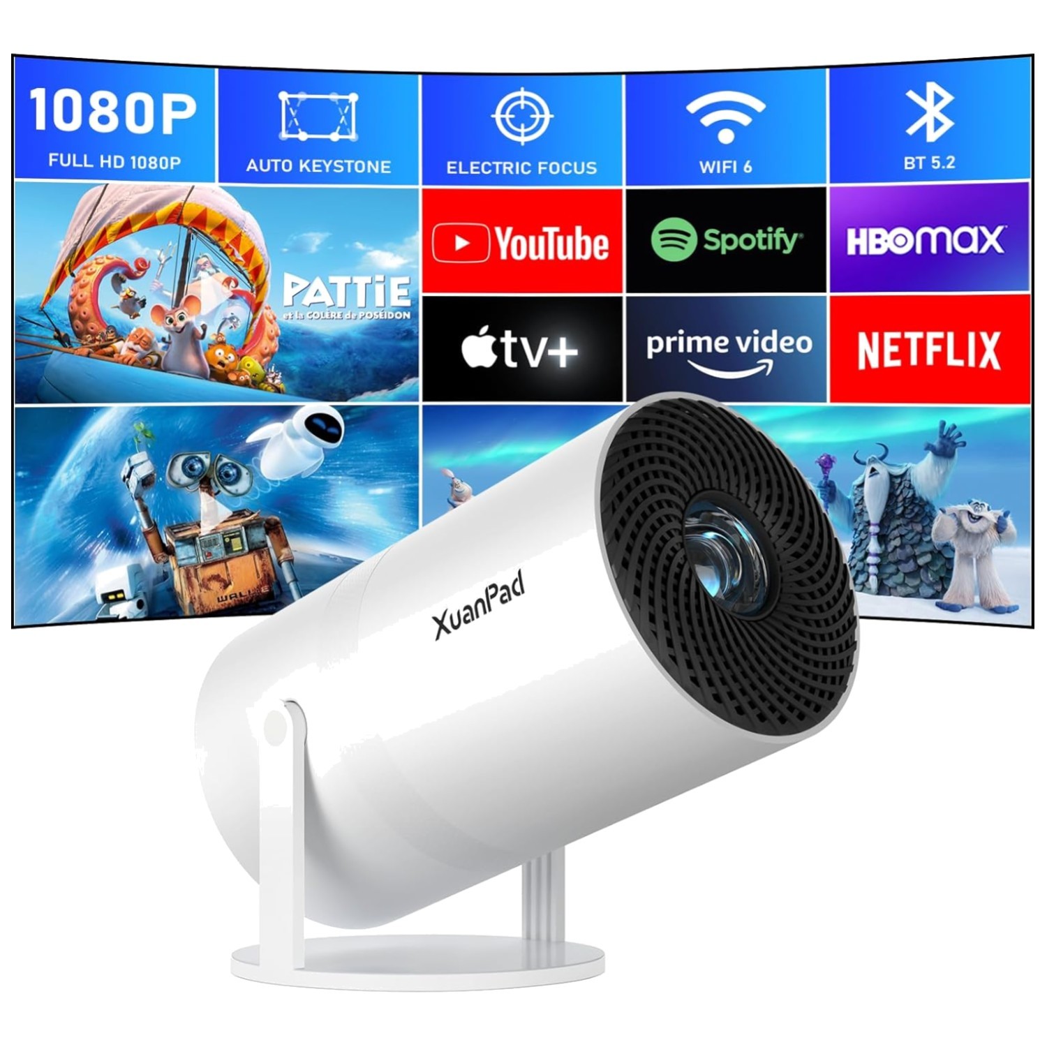 Full HD 1080P Projector with WiFi 6 & Dustproof Design for Family Movie Nights