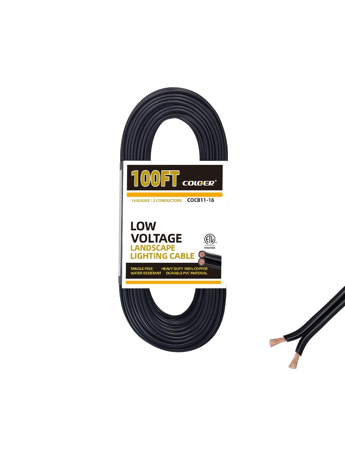 COLOER 100ft 16/2 Low Voltage Landscape Lights Wire Stranded PVC Cord black