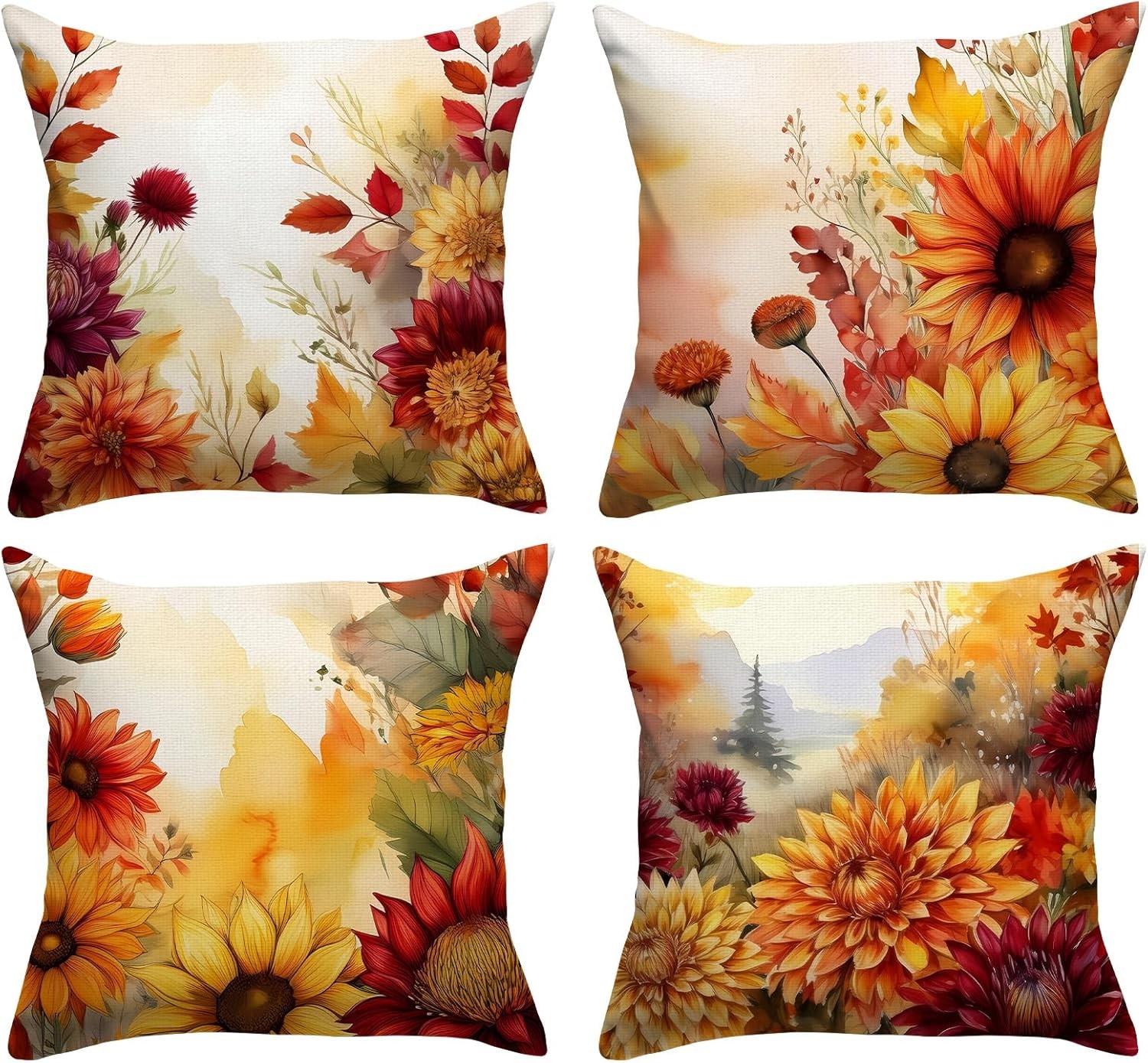 Fall Pillow Covers Set of 4, 18x18 Inches
