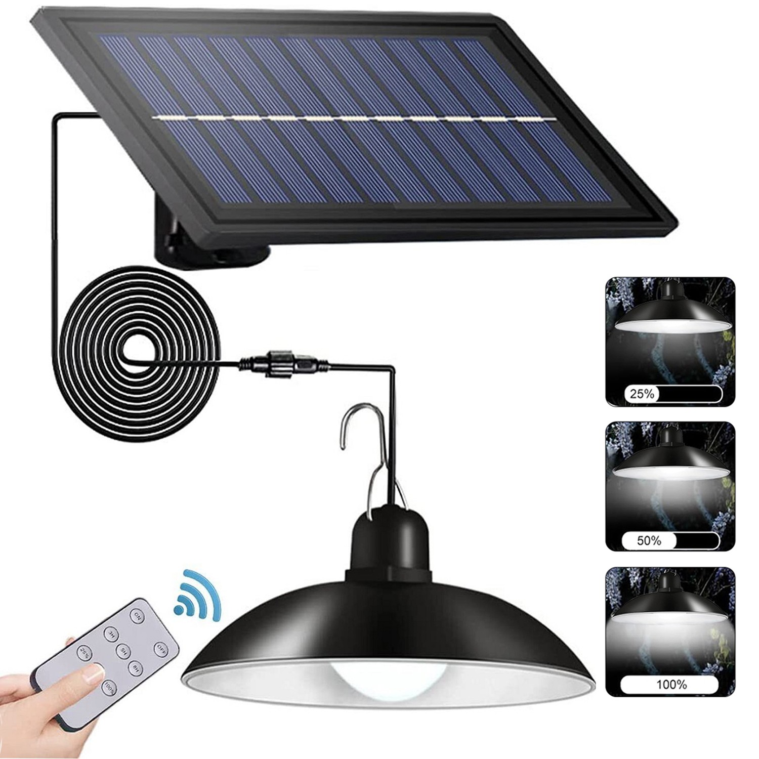 Solar Pendant Hanging Light Dimmable Indoor Outdoor Garden Yard Shed Flood Lamp