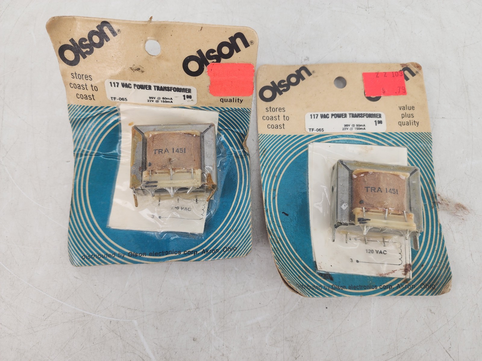 Pair Of Vintage Olson TF-065 Power Transformer 117VAC 99V 60mA 22V 150mA AS IS