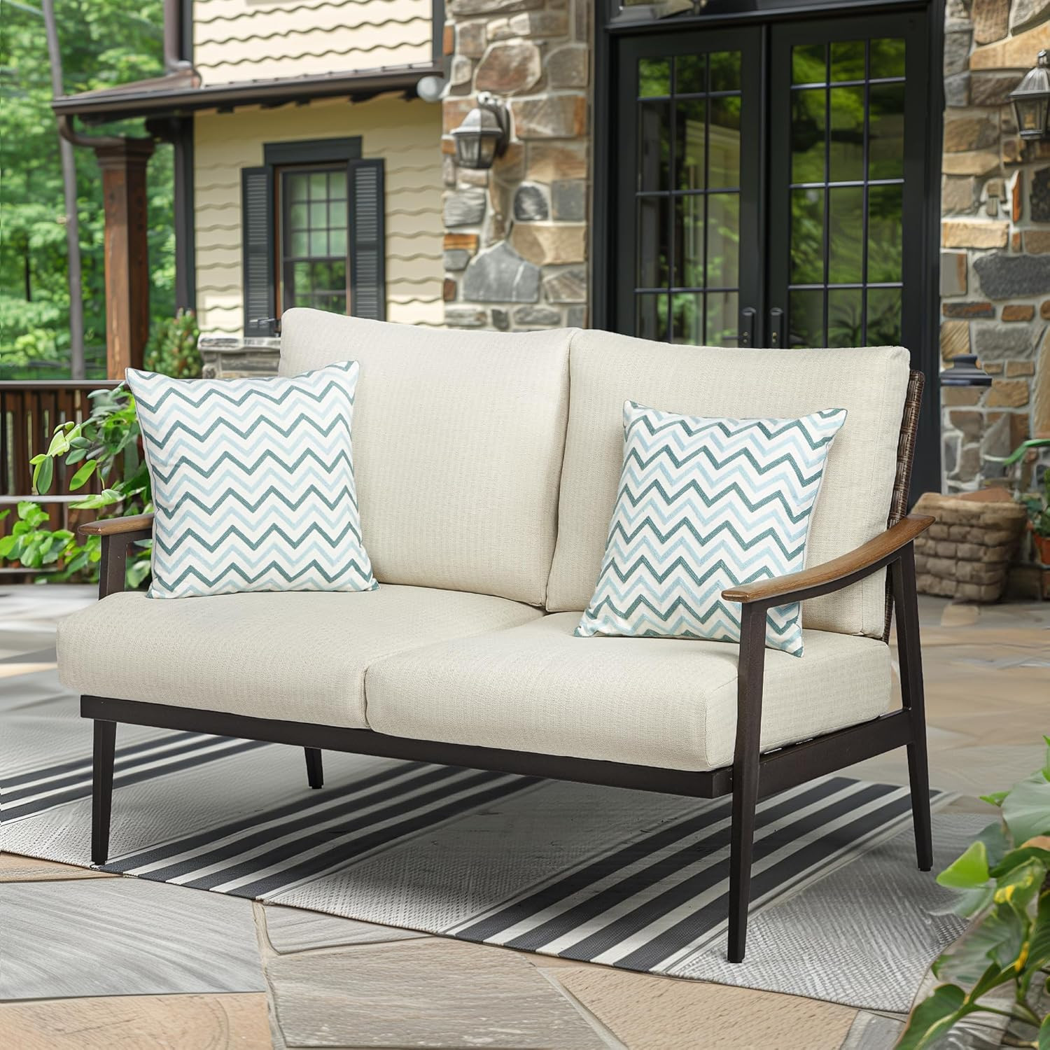 NATURAL EXPRESSIONS Patio Loveseat Sofa Outdoor Furniture Metal Chair with Wicke