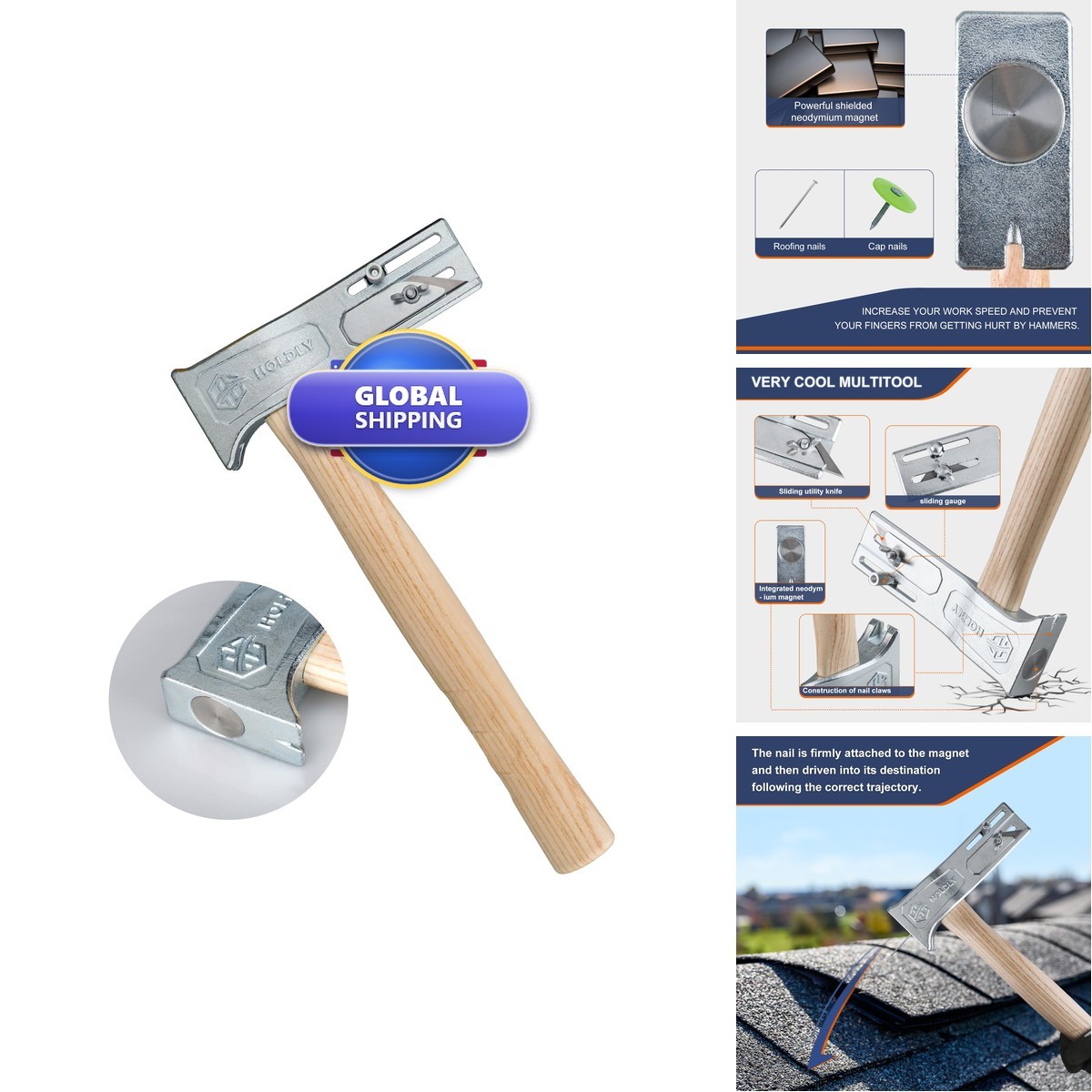 Quini HLY18-Q All-in-One Magnetic Roofing Hammer Slide Gauge Utility Knife Nail