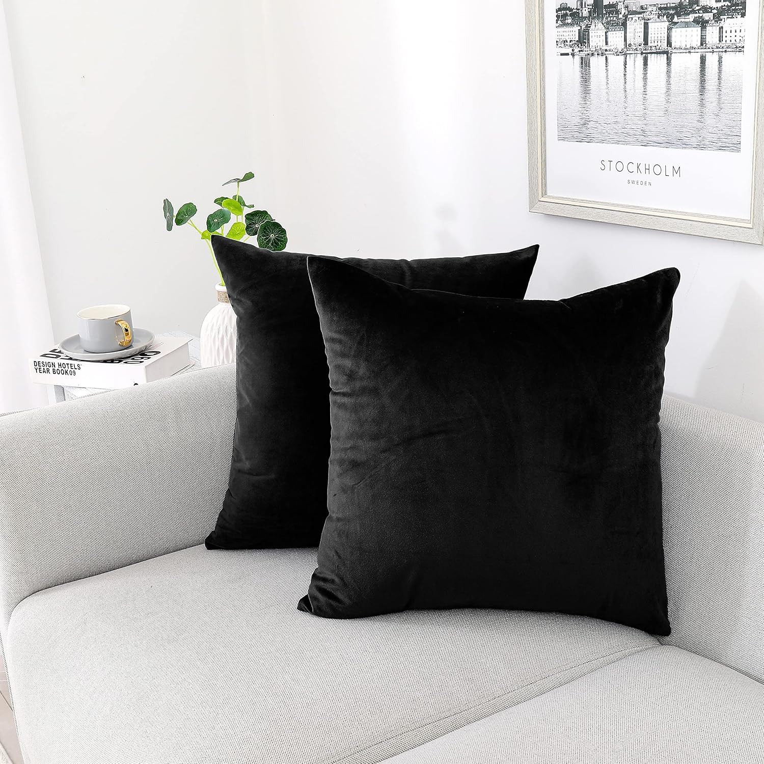 NiNi ALL Decorative Throw Pillow 18" x (Pack of 2), Black