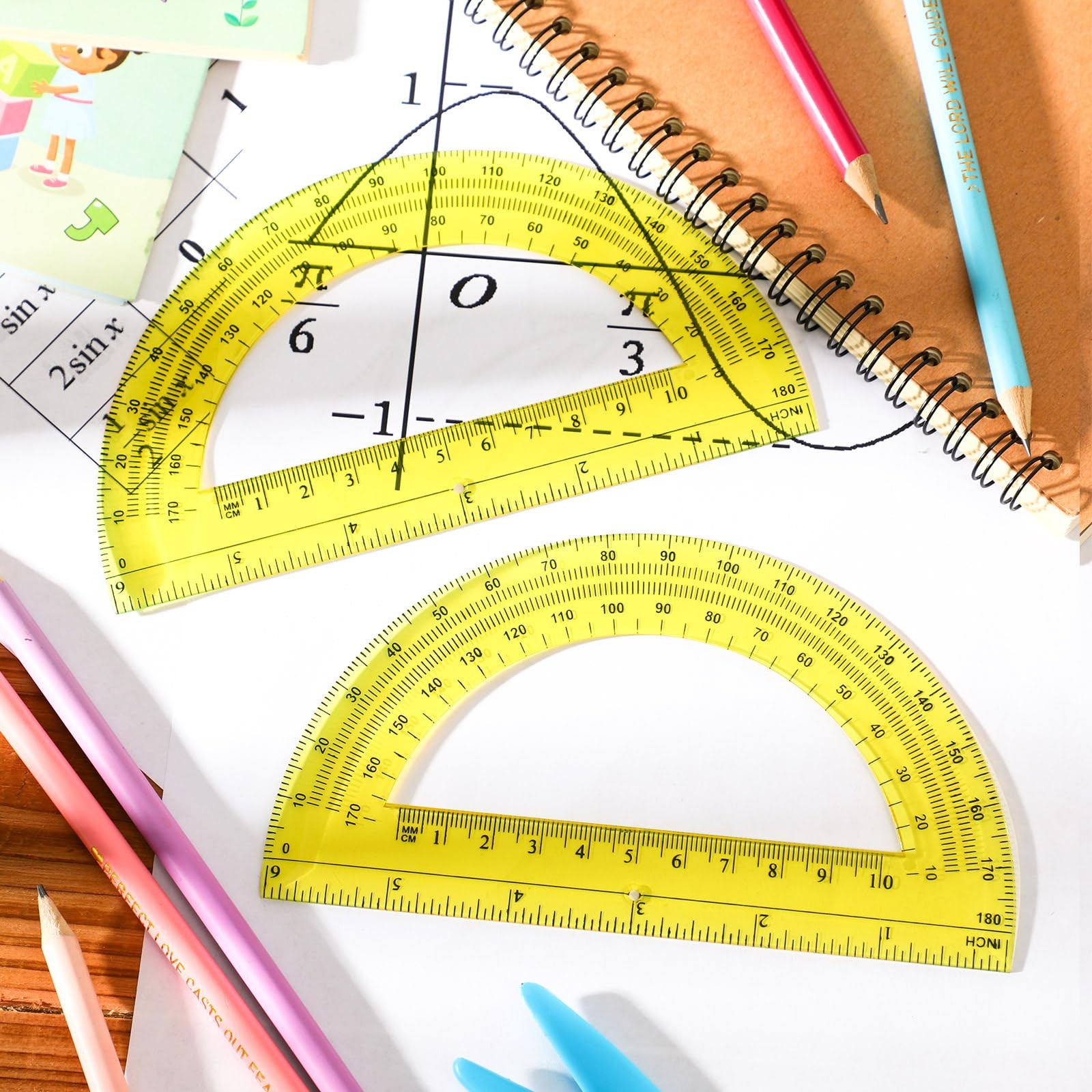 2 Pack 6 Inch Plastic Math Protractors 180 Degrees Angle Measurement
