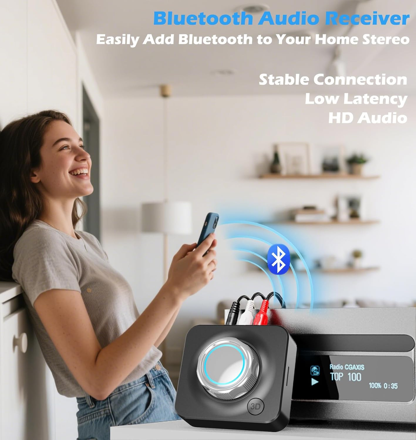 Bluetooth Receiver for Home Stereo, Bluetooth to RCA Adapter for Old Receiver...
