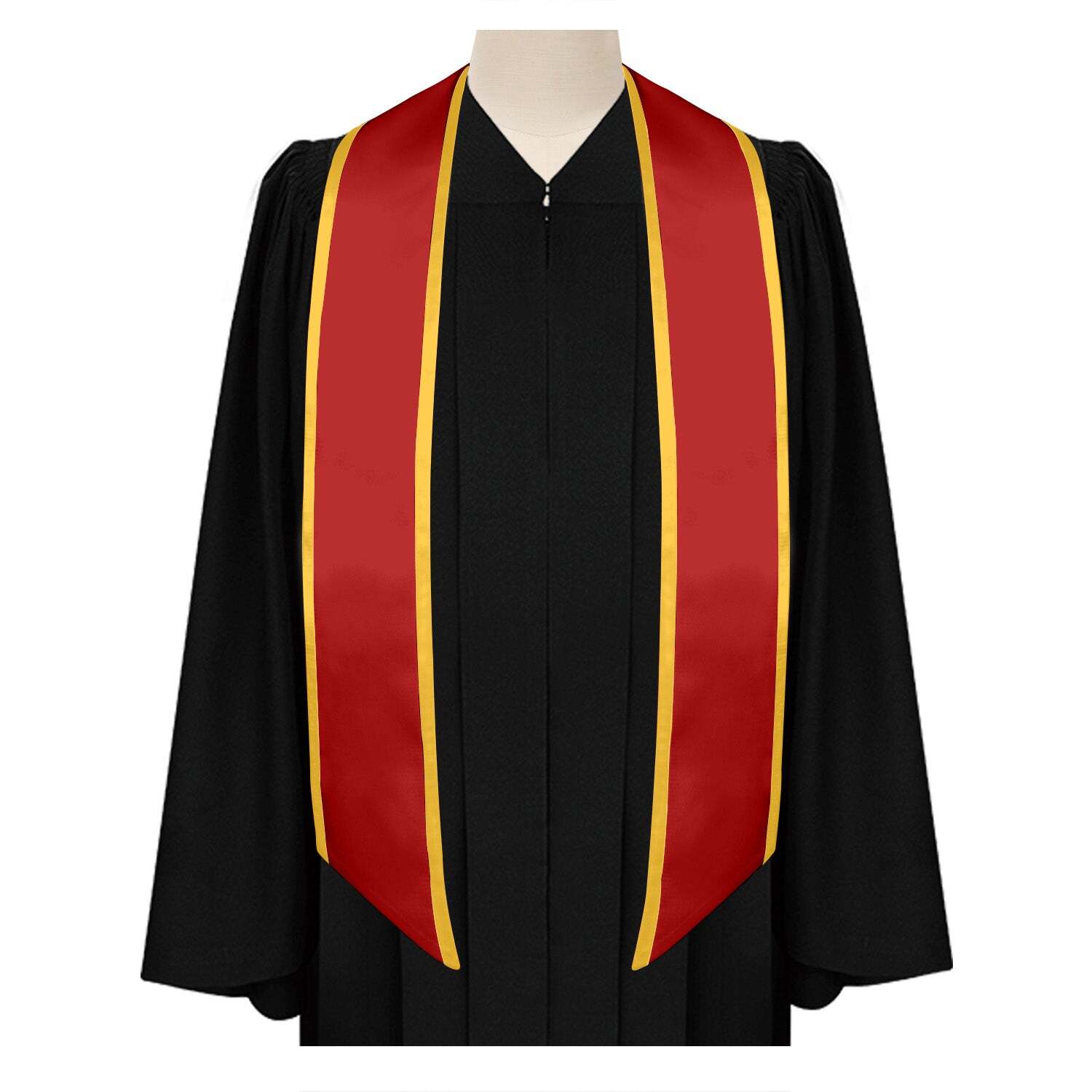 Endea Graduation Red/Gold Plain Graduation Stole With Trim Color