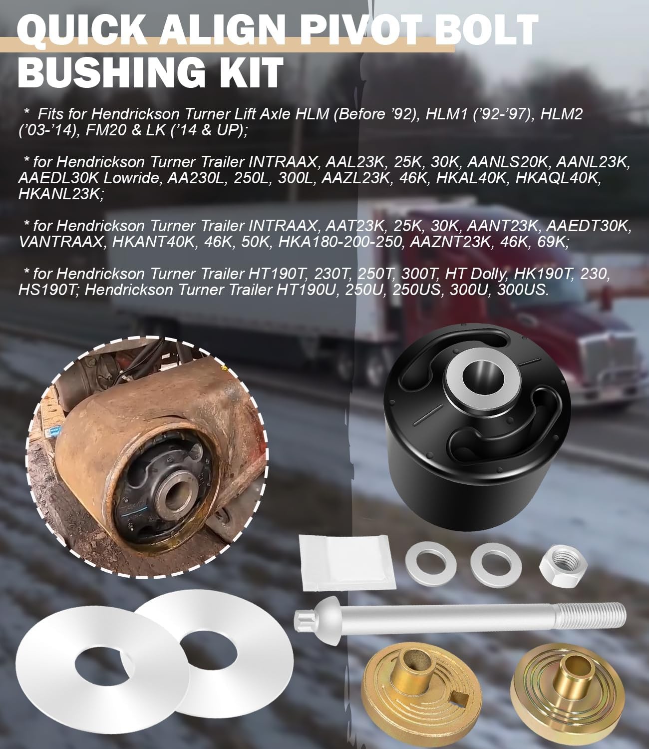 For Hendrickson Quick Align Pivot Bushing Kit+Alignment Collars S-24691S S-28654