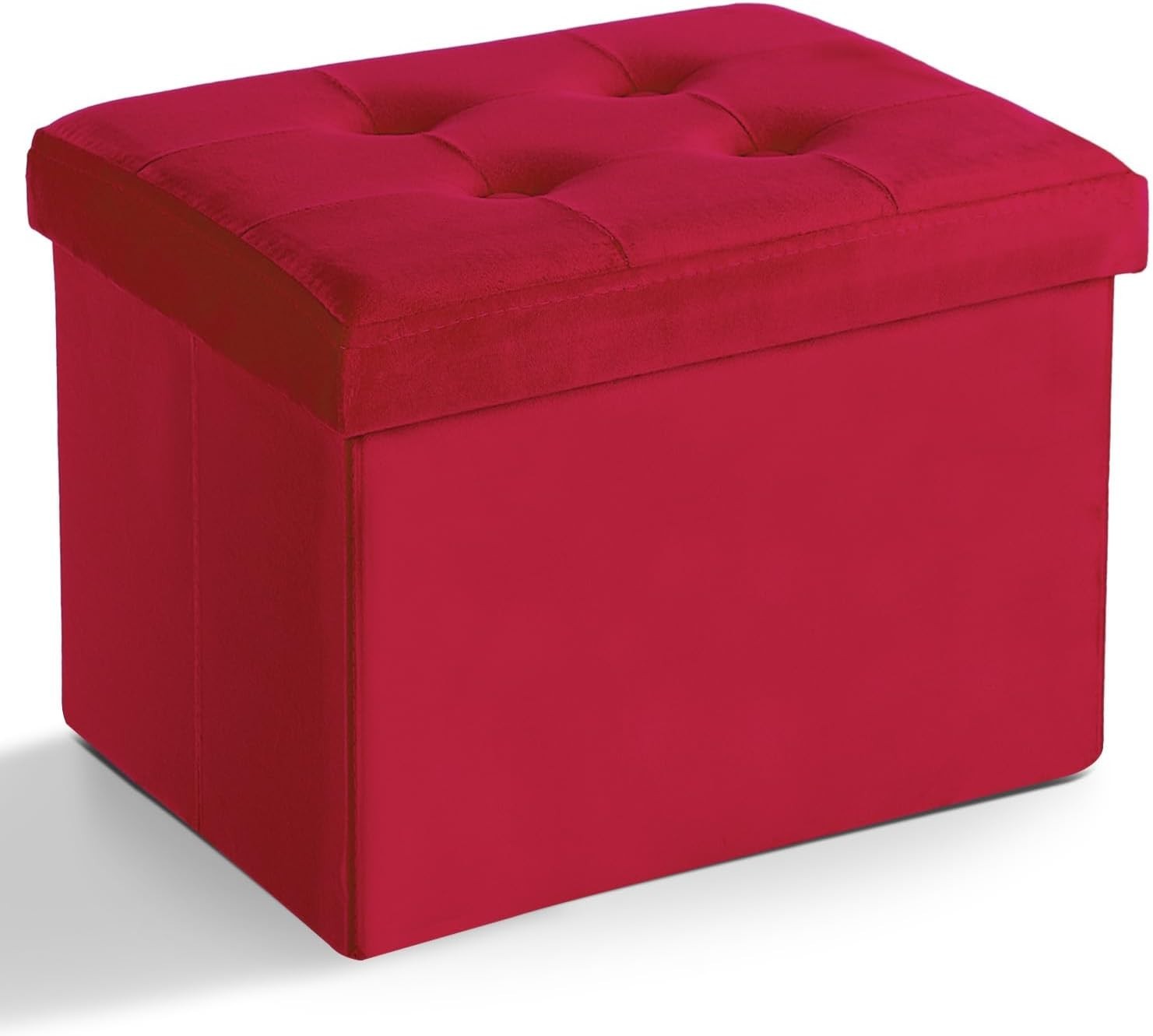 Storage Ottoman Folding Foot Stool Velvet Foot Rest with 17"X13"X13" Neon Red