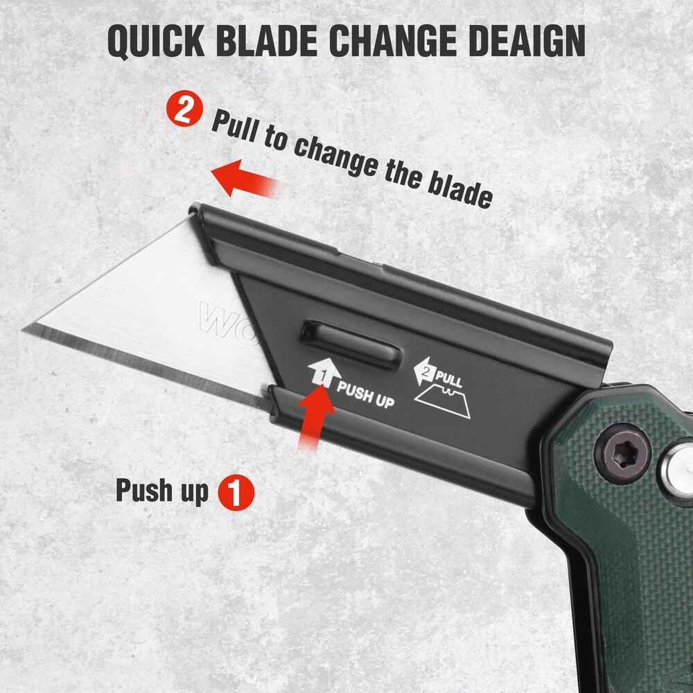 WORKPRO 3PCS Folding Utility Knife Quick Change Blade Box Cutter G10 Handle Axis