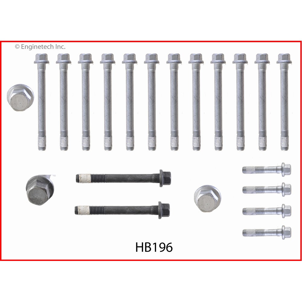 Enginetech Cylinder Head Bolt Set HB196; Hex Steel for Chevy 8.1L, does 1 Head