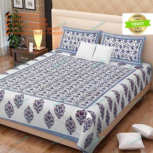 Screen Printed 3 Kaam Jaal Pure Cotton Gray Double Bed Sheet With 2 Pillow Cover