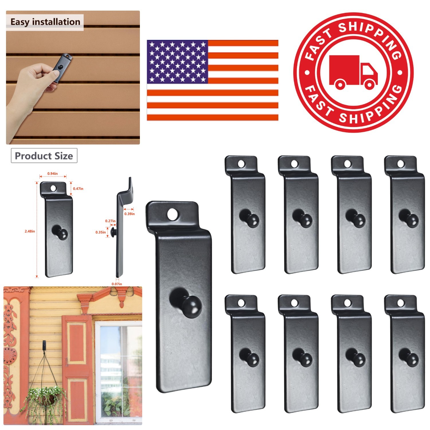 Metal Slatwall Utility Hooks 10pcs Black Iron Picture Display Hangers 2.48 Inch
