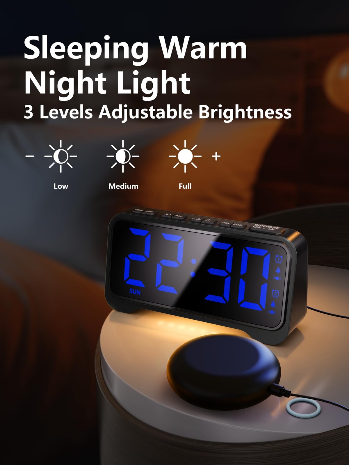 Mesqool Extra-Loud Alarm Clock with Bed Shaker Blue Digits With