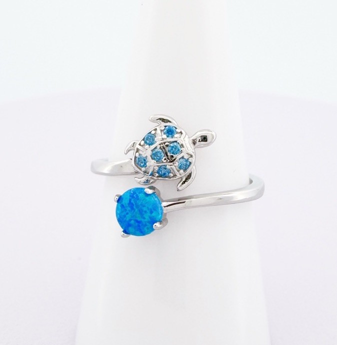 Opal Sea Turtle Ring Adjustable One Size Sealife Genuine 925 Sterling Silver 💖