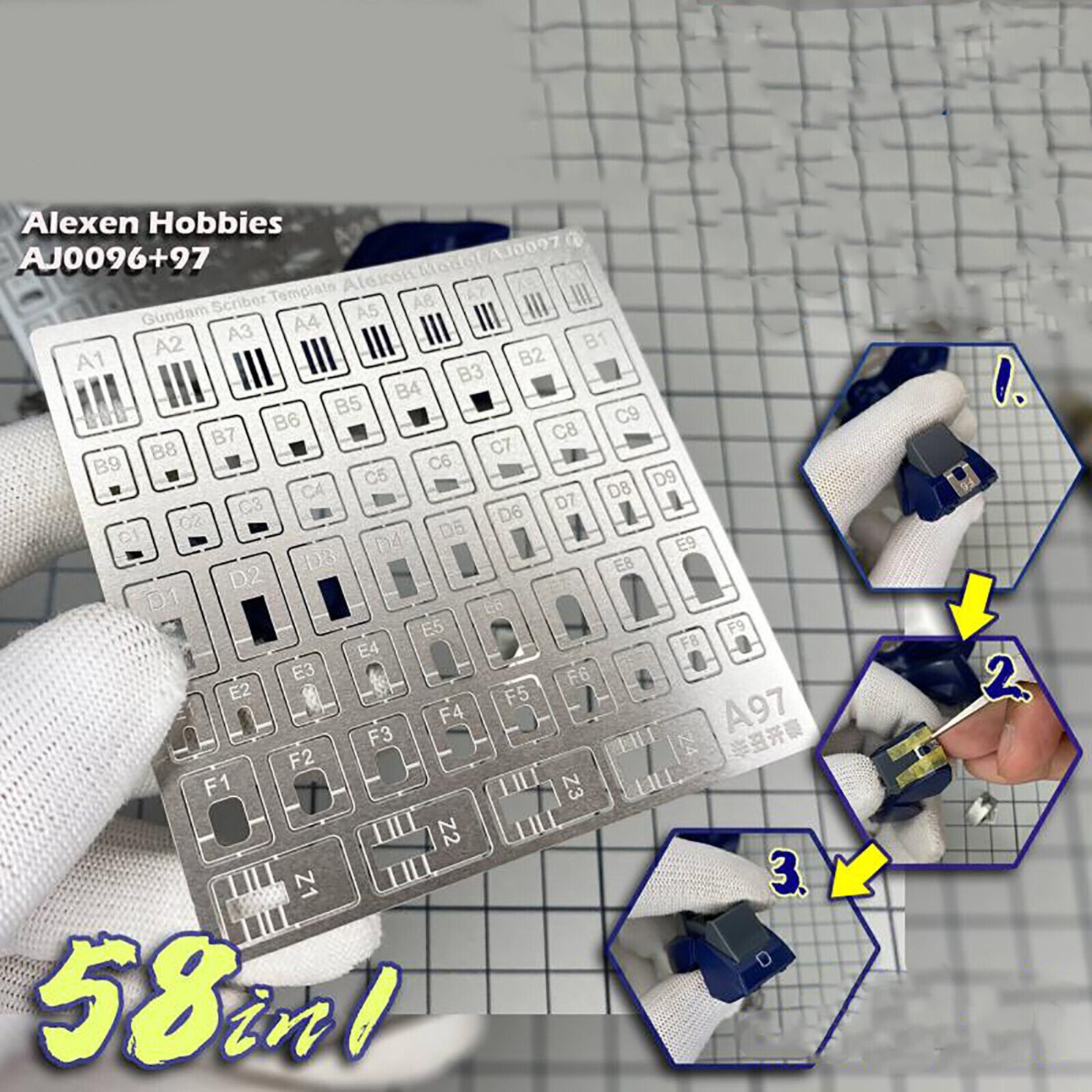 58in1 Flat Folding Engraved Scribing for Model Scriber Template Ruler