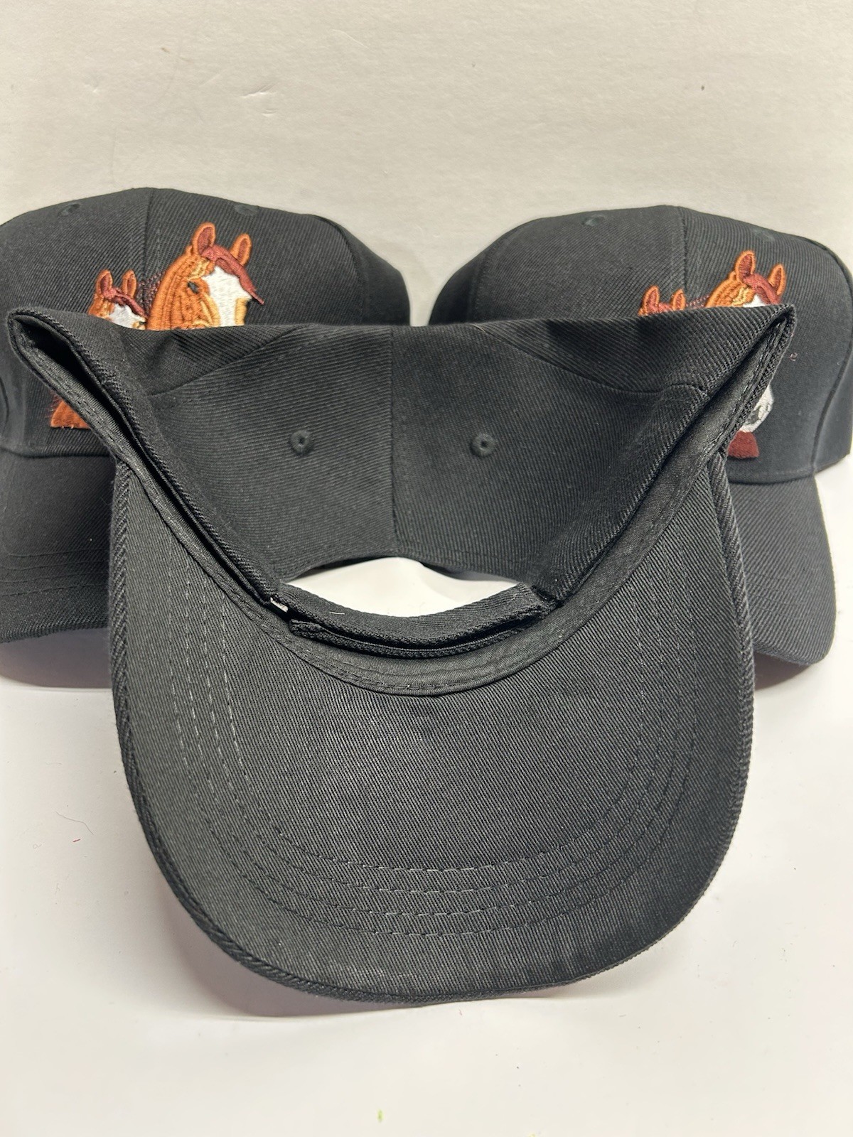 New Lot Of 3 Horses Horse Hat Heads Embroidered Cap Black Pair Western