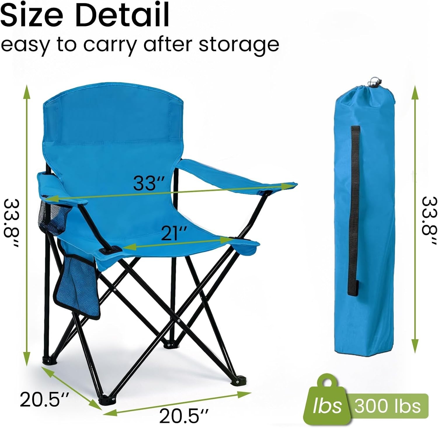 High Back Folding Camping Chair - 300lbs Capacity, Cup Holder, Portable in Blue