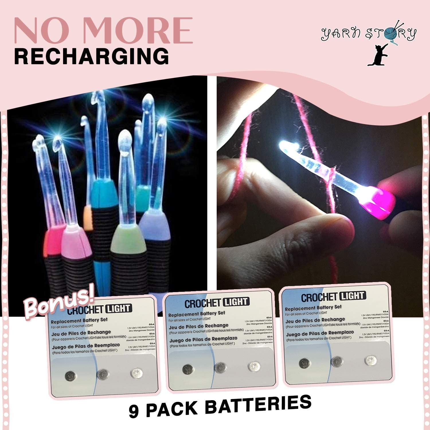 ™ Light Up Crochet Hook Set 9/pkg - 9 Pcs Lighted Crochet Hooks Complete Set ...