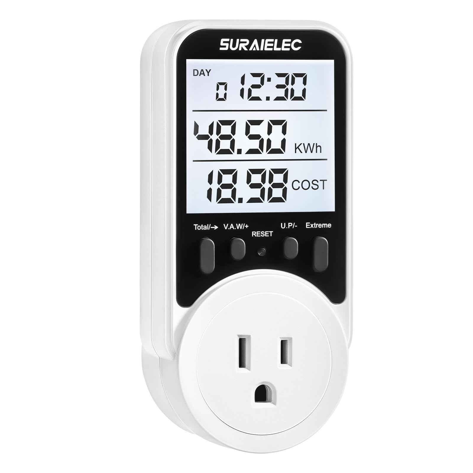Watt Meter, Plug-in Socket Power Meter 90V-250V Wide Range Backlit Large Display