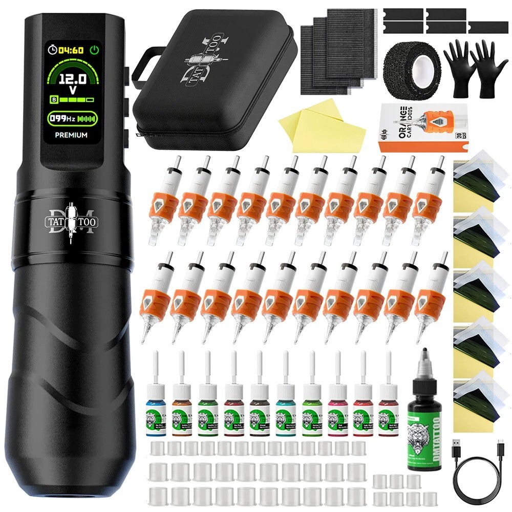 DM Wireless Tattoo Pen Kit 4.0MM Stroke 1500mAh High-Capacity Battery Permanent