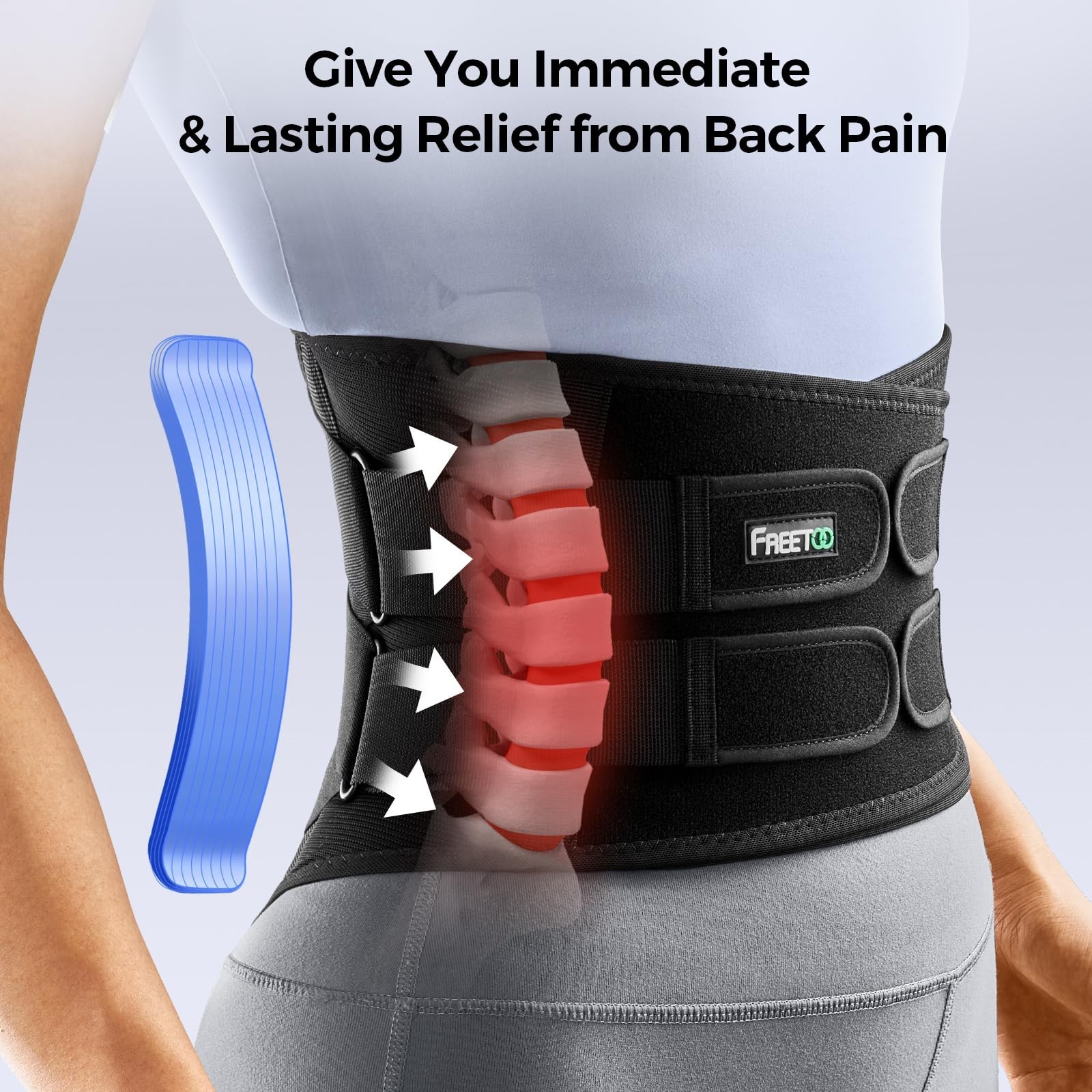 FREETOO Back Brace for Men Lower Back Pain with 7 Metal Stays, for Sciatica, ...