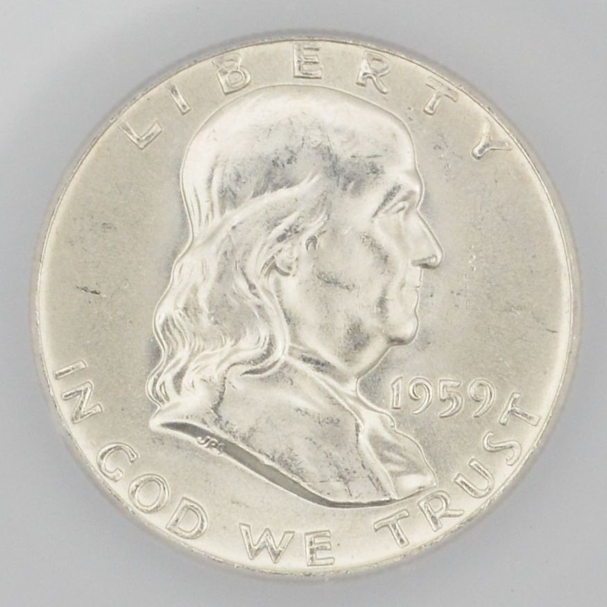 1959 Franklin Half Dollar ICG MS65 FBL Full Bell Lines Silver 50C Gem BU