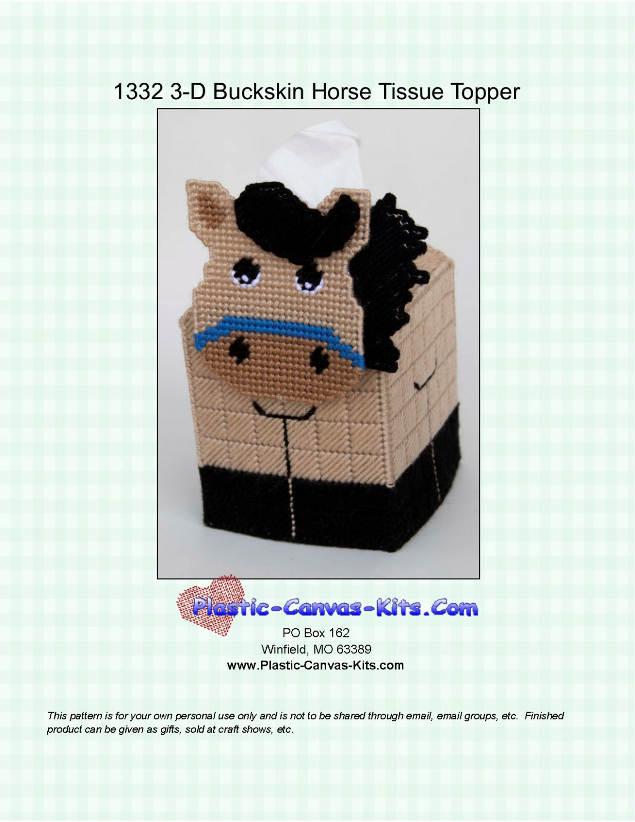 Buckskin Horse Tissue Topper-Plastic Canvas Pattern or Kit